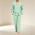 thumbnail image 2 of Delconic Mens Pajama Set Long Sleeve Button Front Sleepwear Set Loose Fit Top and Full Length Pants Loungewear Nightwear Mint Green XL, 2 of 6
