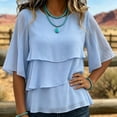 thumbnail image 4 of Tnhcen Women Top 3/4 Sleeve Blouse Chiffon Solid Color Loose Fit Casual A Line Tunic Top with Tiered Detail for Women Daily Vacation S-3XL, 4 of 4
