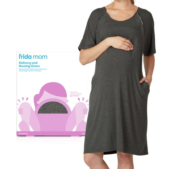 Frida Mom Labor and Delivery Gown, Maternity & Postpartum Nursing Gown,  Jersey Nightgown,  One Size