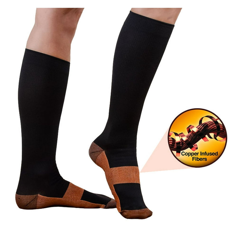 Copper Infused Compression Socks Supports Stockings 2332mmHg Zipper Black Large/XLarge Size