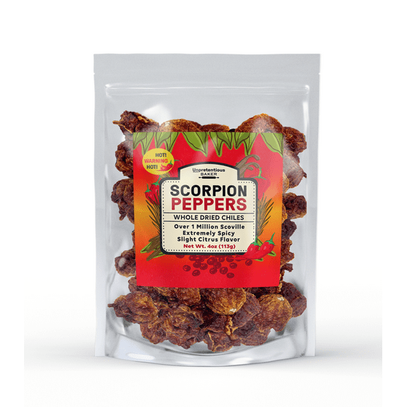Unpretentious Whole Scorpion Peppers, 4 oz, Extremely Spicy, Hot Chile Peppers