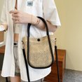 thumbnail image 2 of Bolso de mano de paja hueca para mujer bandolera de hombro Likrtyny de cuero tejido a mano estilo bohemio para vacaciones en la playa, 2 of 9