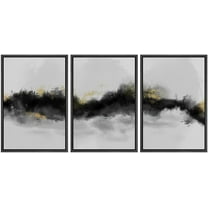 IDEA4WALL Framed Canvas Print Wall Art Set Black & White Watercolor Paint Strokes Abstract Shapes Modern Art Decorative Landscape Rustic for Living Room, Bedroom, Office - 16"x24"x3 Black