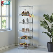 Tcbosik 6 Tier Shelf Wire Shelving Unit - Adjustable Storage Shelves Standing Narrow Metal Rack for Kitchen Pantry Closet Laundry Bathroom Organizers, 13.39" D x 13.39" W x 63" H, Silver Gray