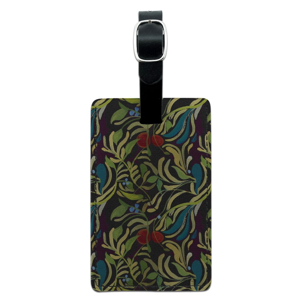 Floral Fruit Vines Black Pattern Rectangle Leather Luggage Card ...