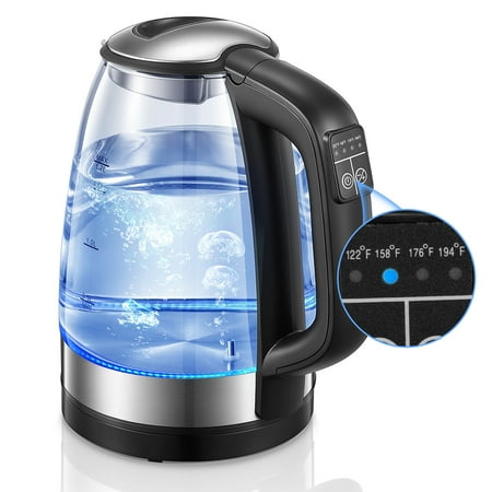 electric kettle, glass kettle temperature control with 5 colors led lights variable, keep warm, 1.7l/1500w