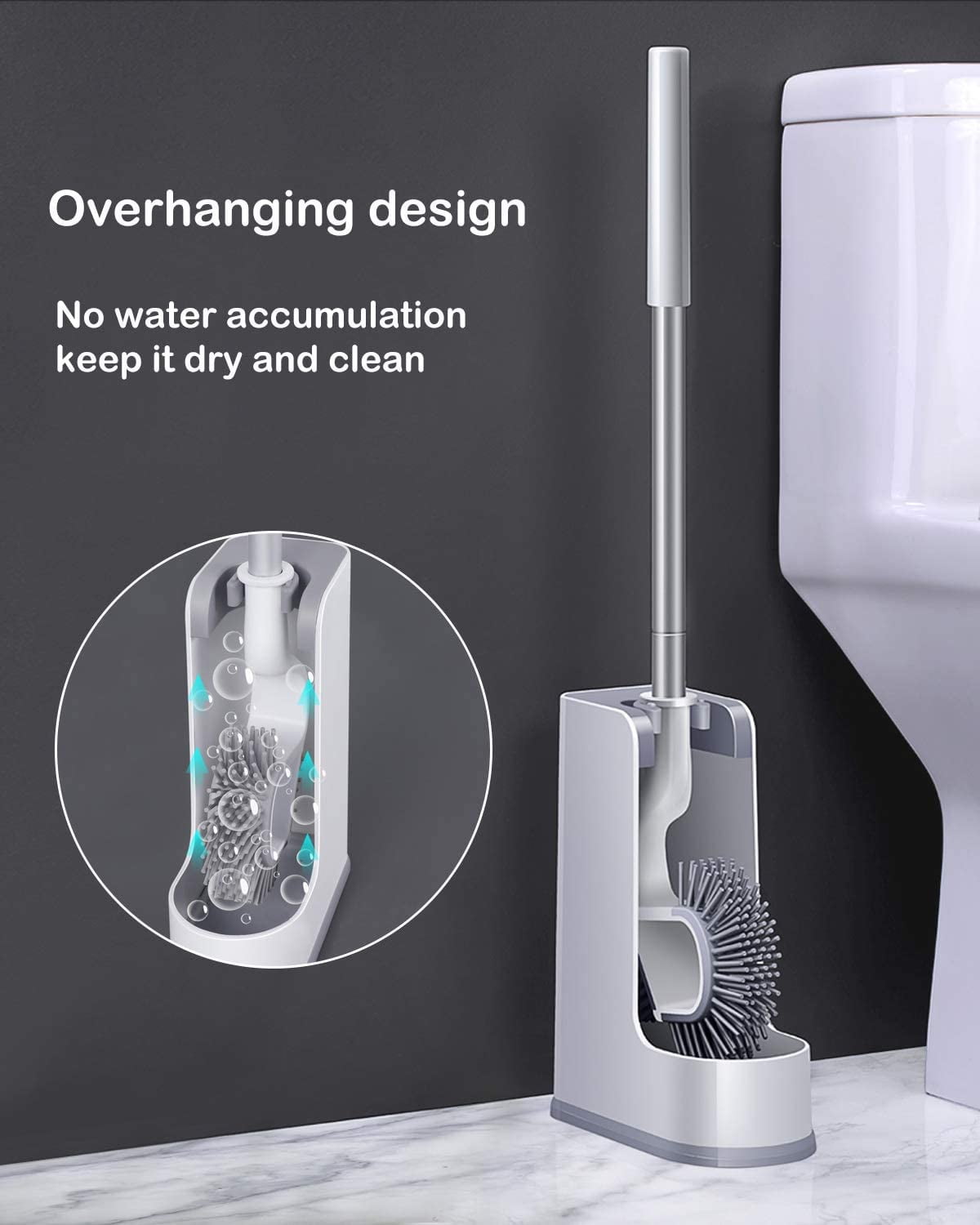 Toilet Scrubber Brush and Holder Under Rim Lip Brush with Storage Caddy