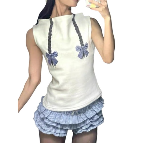 Rdhnmea Women’s Layered Ruffle Shorts Elastic Low Waist Plaid Print Bloomers