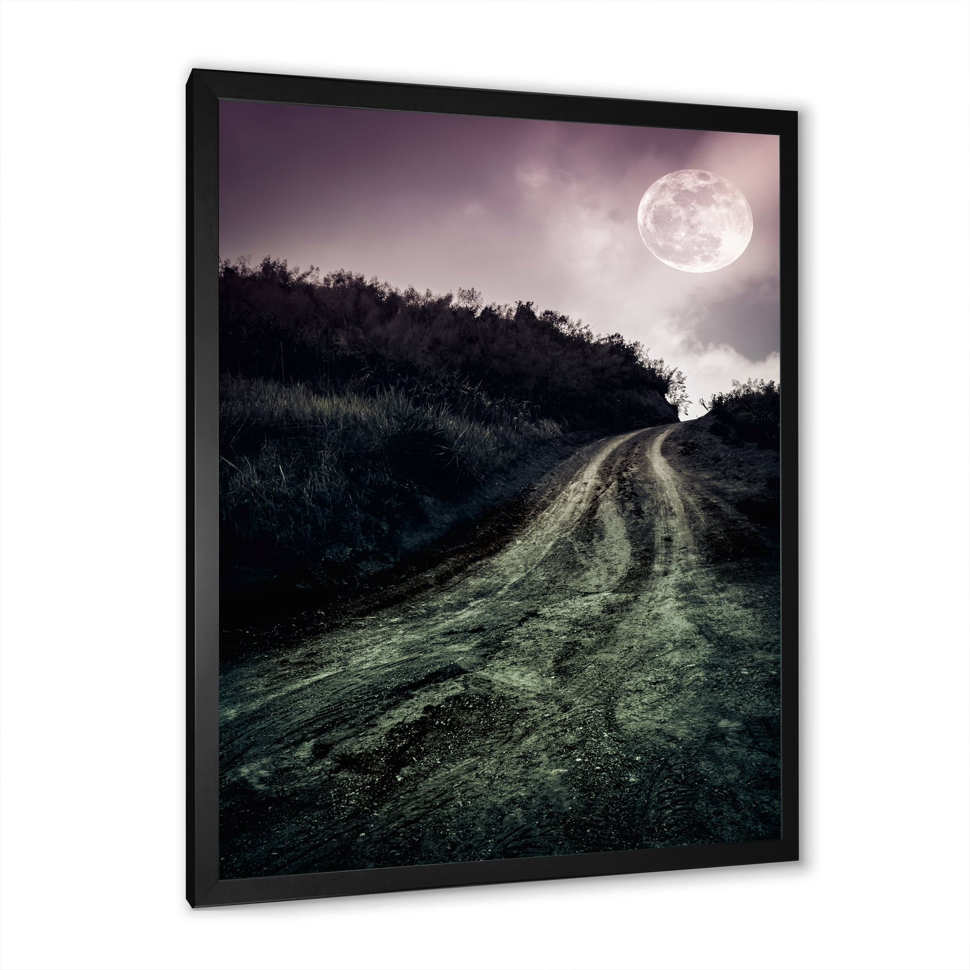 Designart 'Countryside Muddy Road Under Full Moon' Modern Framed Art Print