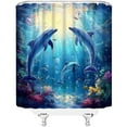 thumbnail image 4 of Dolphin Shower Curtain Blue Sea Animals Ocean Underwater Coral Tropical Fish Nautical Fabric Bathroom Decor Set-72"W x 86"L (Pack of 1), 4 of 7