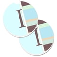 thumbnail image 1 of Letter I Initial Monogramme Rayures Bleues Ensemble de 2 Porte-Gobelets sous-Verre de Voiture, 1 of 1