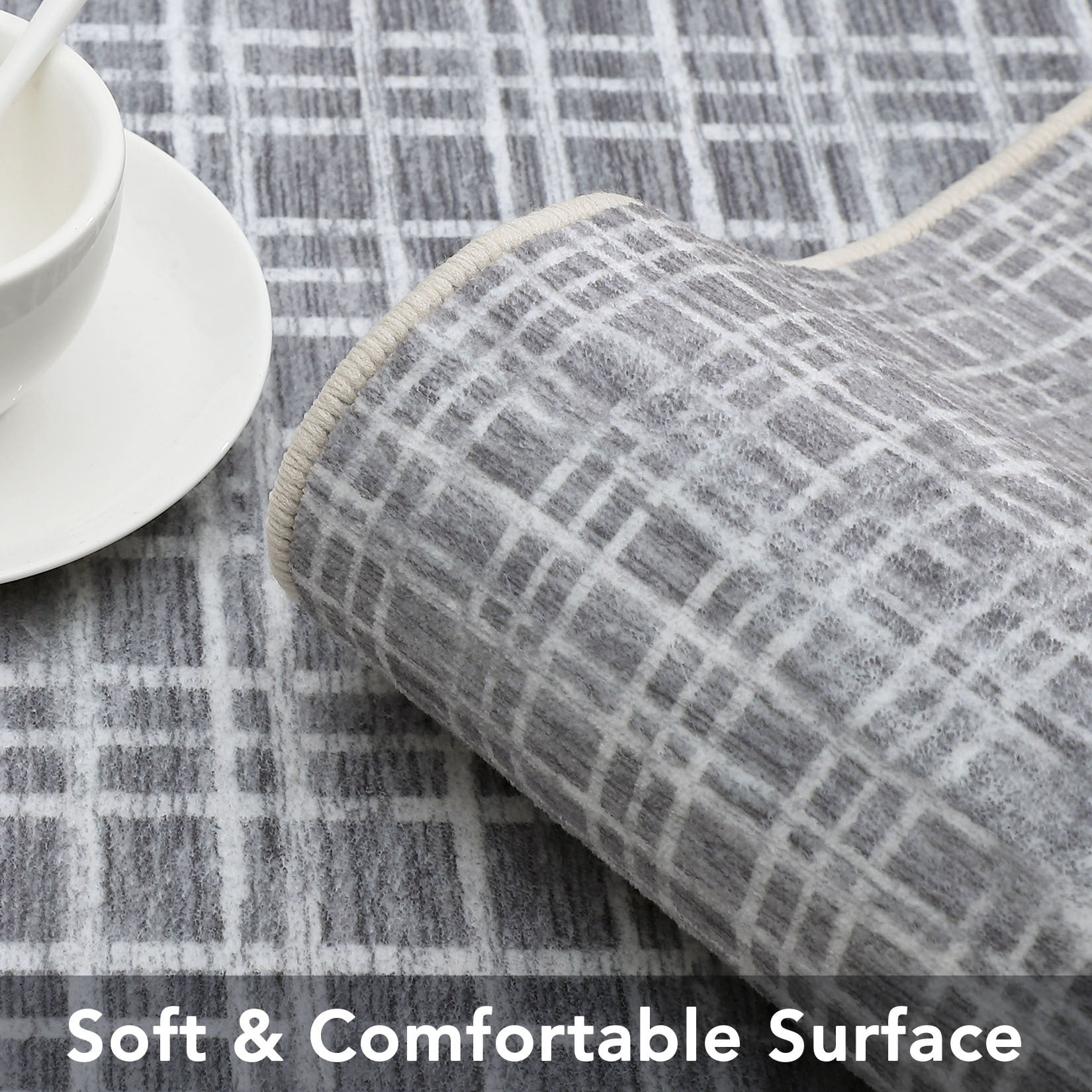 Aoile 5' x 7' Washable Area Rug, Modern Plaid Rug, Soft Faux Wool Rug Non-slip Low Pile Accent Small Rug for Bathroom Bedroom Kitchen Laundry, Dark Grey