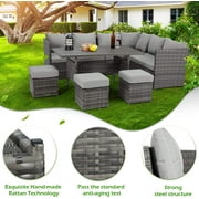 AECOJOY 7 Piece Patio Conversation Set, Outdoor Sectional Sofa Rattan Wicker Dining Furniture, Gray