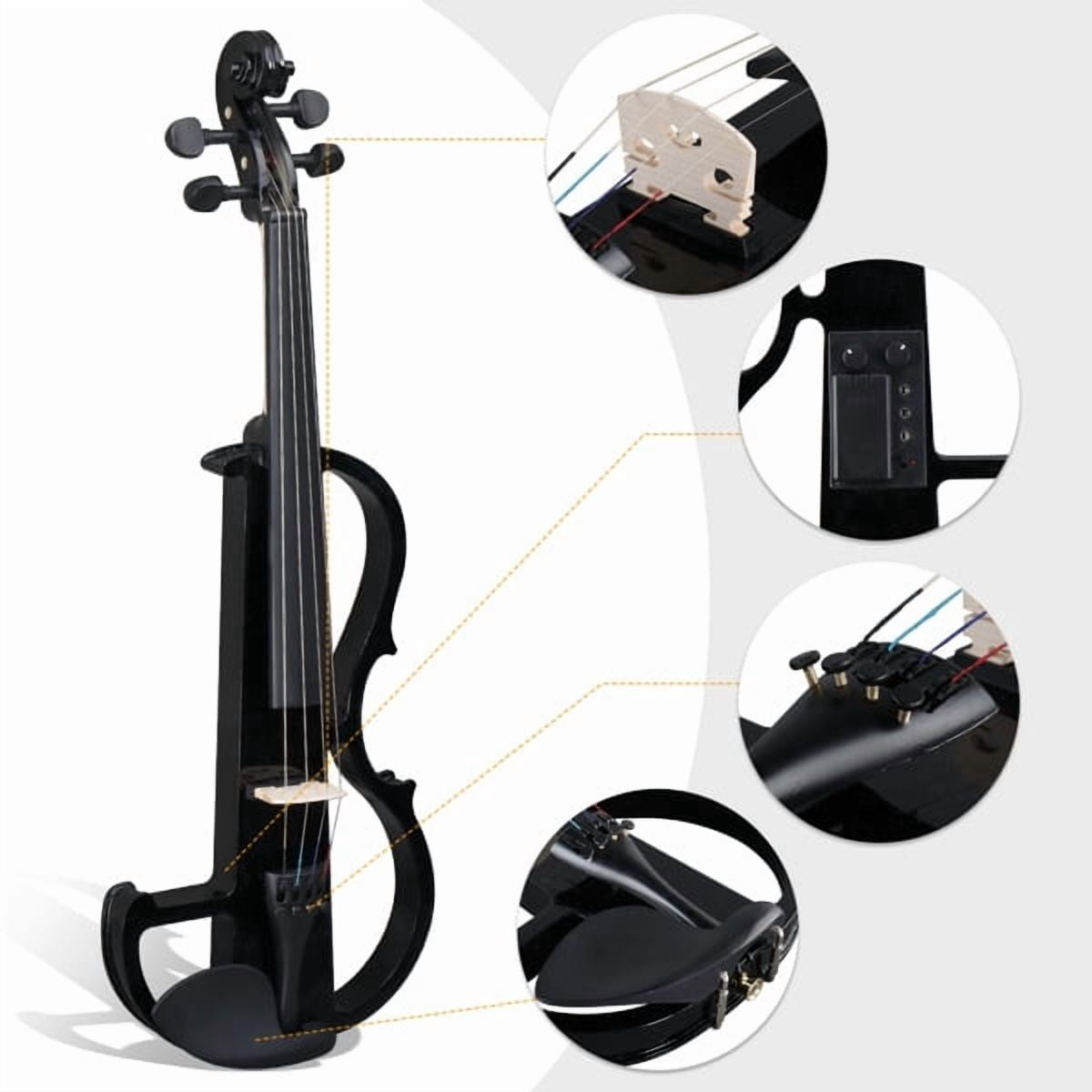 Alvantor Full-Size 4/4 Electric Violin Set with Basswood Back and Sides for Adult and Student Players, Black