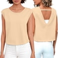 thumbnail image 2 of BLVB Womens Open Back Workout Tops Crop Gym Shirts Loose Fit Cap Sleeve Athletic Tee for Running Yoga, 2 of 7