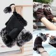thumbnail image 3 of SPRING PARK Women's 1 Pair Fashion Winter Warm Imitation Rabbit Hair Solid Color Faux Leather Fingerless Gloves, 3 of 7