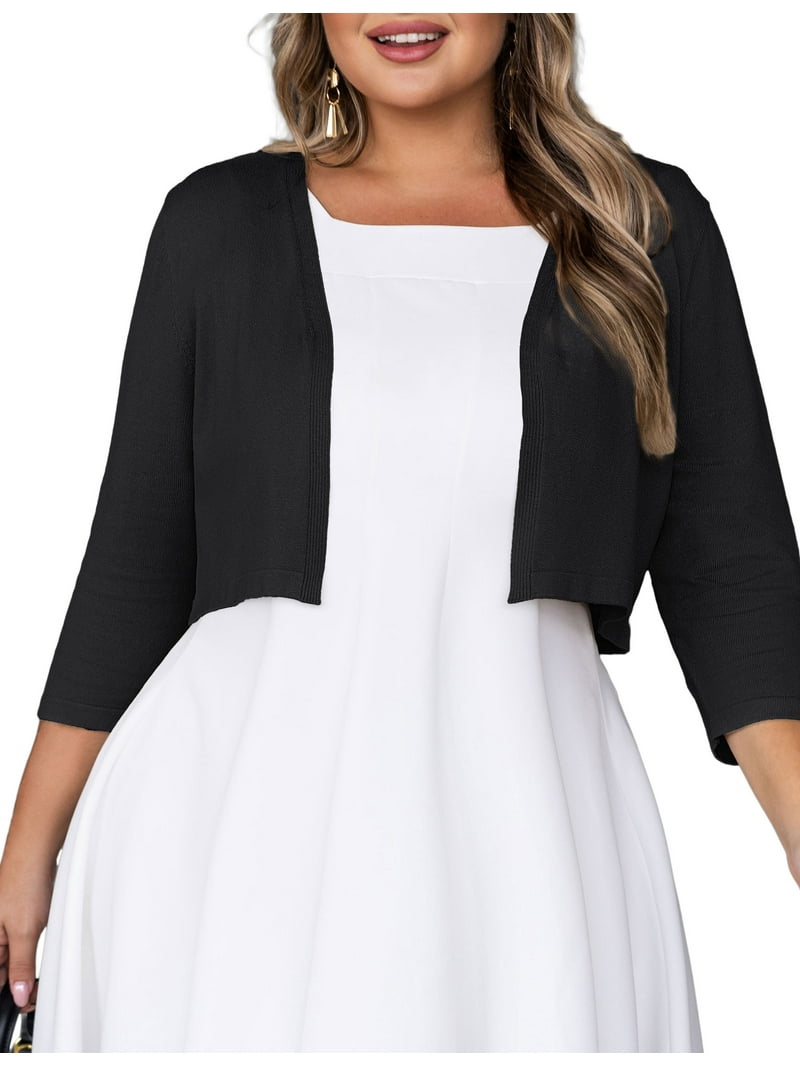SEWIFY Women's Plus Size Bolero Cropped Cardigan Lightweight 3/4 Sleeve  Shrug Sweaters for Dresses,1X-4X - Walmart.com