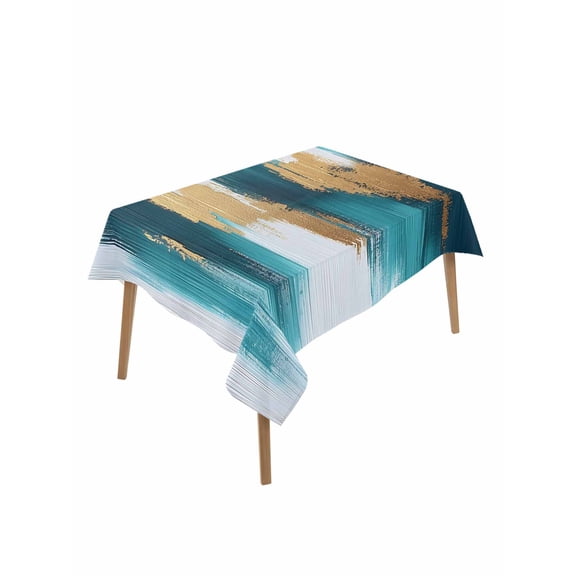 Abstract Teal Gold Table Cloth, Green White Wall Art Textured Waterproof Tablecloth for Rectangle Tables, Reusable Washable Fabric Table Cover for Restaurant Kitchen Dining Tables 60"x84"