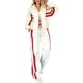 thumbnail image 2 of Womens Fall Sweatsuit 2 Peice Outfits Zip Up Striped Y2K Jacket Wide Leg Pants Matching Tracksuit Set White 5XL, 2 of 8