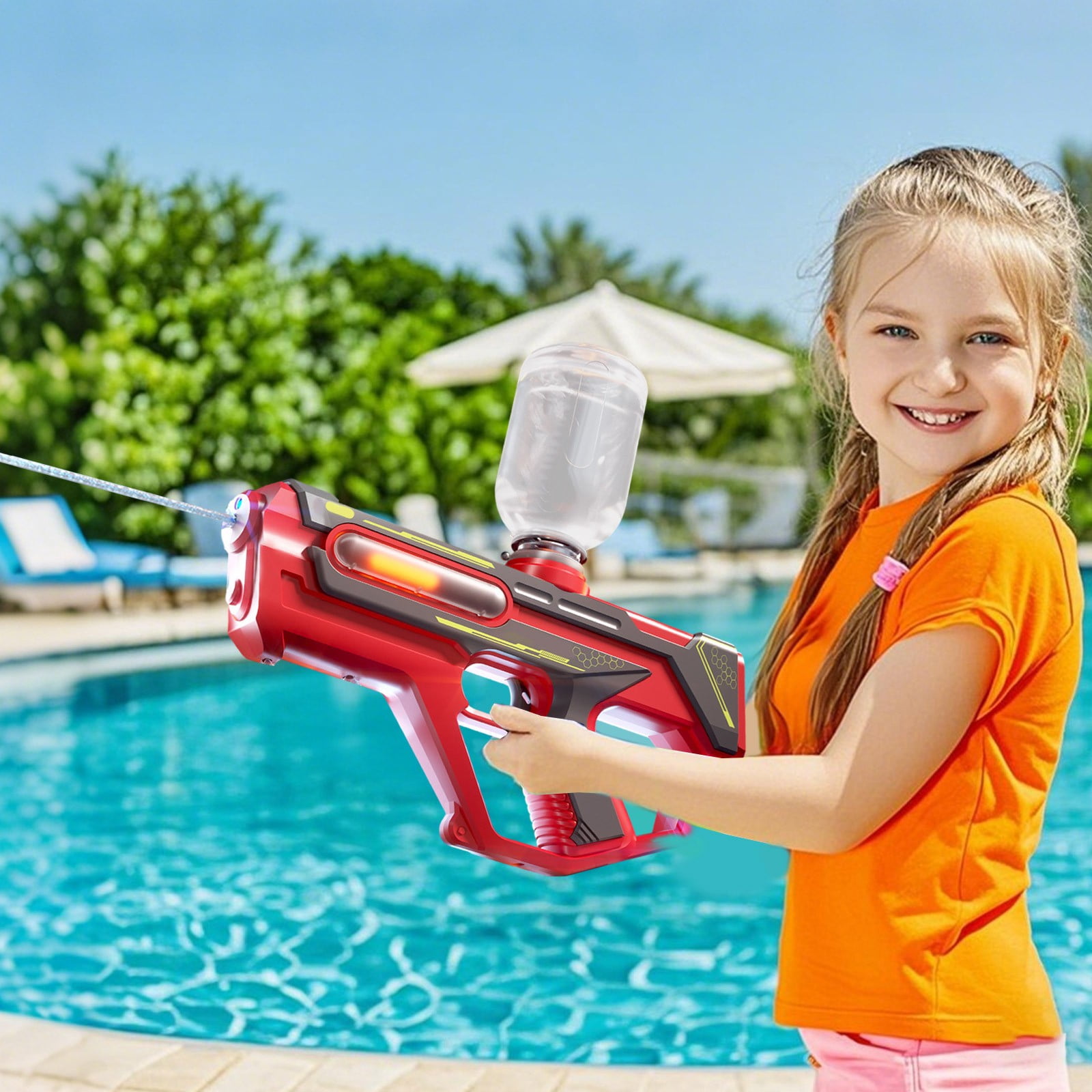 Dual Function Water Blaster Gun with High Capacity Refillable Water Tank, Line and Arc Spray Modes for Outdoor Water Games, Beach Activities, Pool Splashing and Summer Water Battles Fun