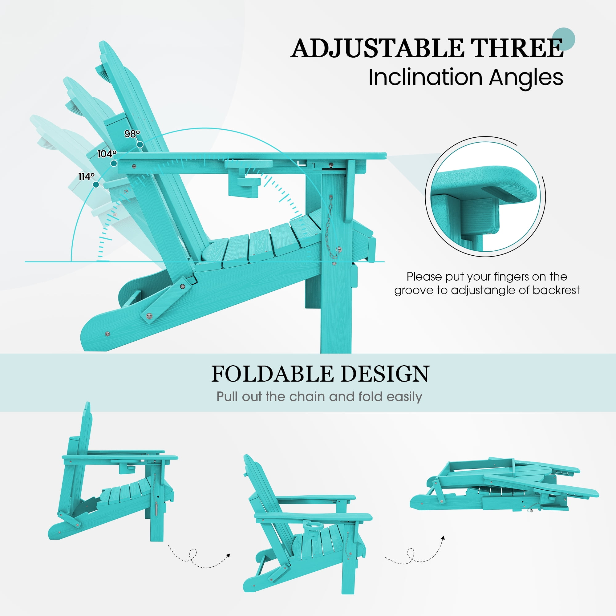 KINGYES Folding Adjustable Adirondack Chair, All Weather Use Reclining Adirondack Chair, HDPE Adirondack Outdoor Chair - Aruba