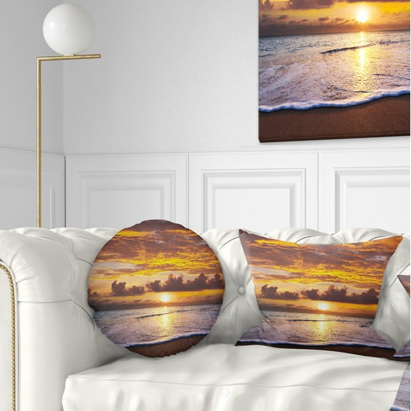 Designart Layers of Yellow Clouds at Sunset - Seascape Throw Pillow - 12x20