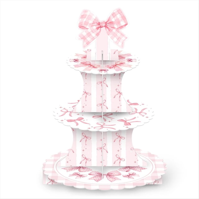 Suministros para Fiestas Temáticas de Lazos, Torre de Cupcakes con Lazo Rosa para Niña,Decoración para Fiestas Cumpleaños Niña con Lazo Rosa, Mesa de Postres, Soporte para Pasteles
