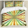 thumbnail image 1 of Vintage Rainbow King Size Duvet Cover Set, Colorful Burst of Lines with Poster Design with Stars Circus Illustration, Decorative 3 Piece Bedding Set with 2 Pillow Shams, Multicolor, by Ambesonne, 1 of 3
