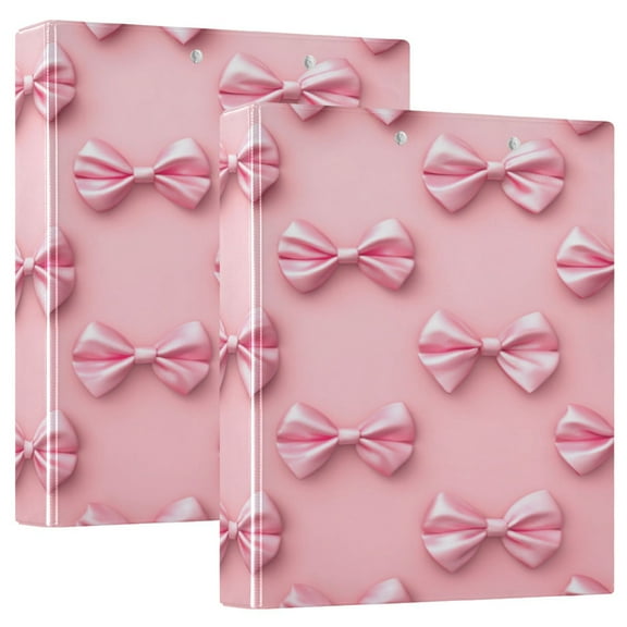 3 Ring Binder 1.5 inch Round Rings with Interior Pockets Binders Organizer Office School 2Pack Pink Simple Bows