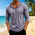 thumbnail image 6 of VxararlMens Lightweight Hoodies Pullover V Neck 3/4 Lenth Sleeve Drawstring Hoodie Top Casual Solid Daily Sweatshirts Light Purple L, 6 of 6
