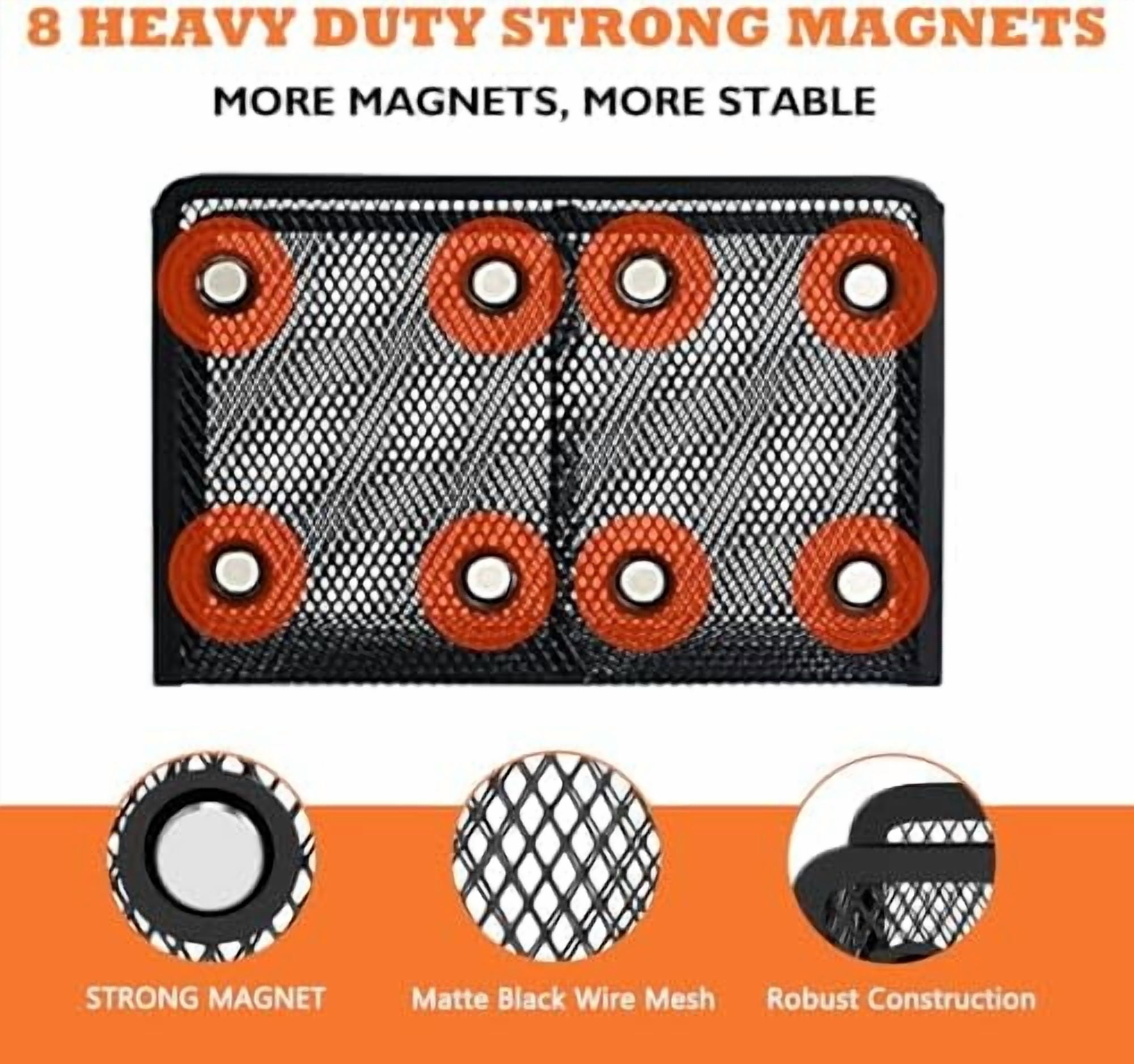 Tekola Magnetic Pencil Holder - Extra Strong Magnets Mesh Marker Holder Perfect for Whiteboard, Refrigerator and Locker Accessories (2 Baskets, 1 Pack Black)