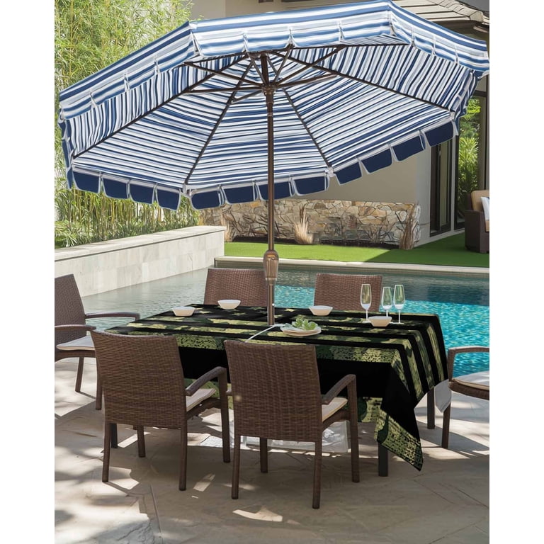 commercial steel patio umbrellas 9Ft Outdoor Ice Pattern Cyan Parasol With Crank Handle And Tilt Mechanism Waterproof