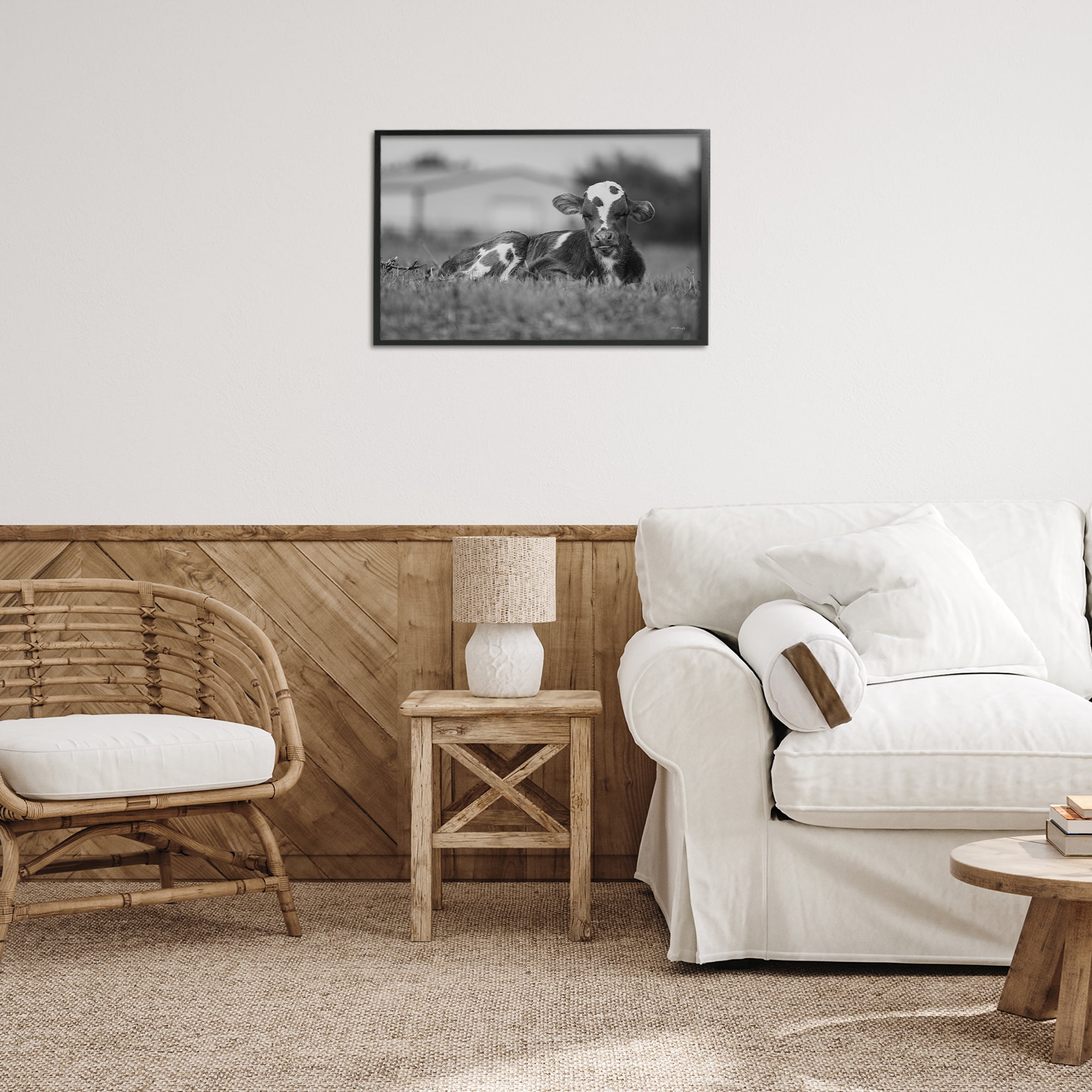 Stupell Industries Resting Cow in Grass Animals & Insects Photography Black Framed Art Print Wall Art, 24 x 16