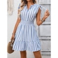 thumbnail image 4 of EASYBRA Women Striped V Neck Wrap Midi Dress Sleeveless High Waist Summer Elegant Casual Vacation Dress, 4 of 7