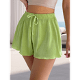 thumbnail image 4 of Summer Casual Tie Front Lettuce Trim Ribbed Knit Shorts High Waist Women'S Shorts Grass Green S, 4 of 7