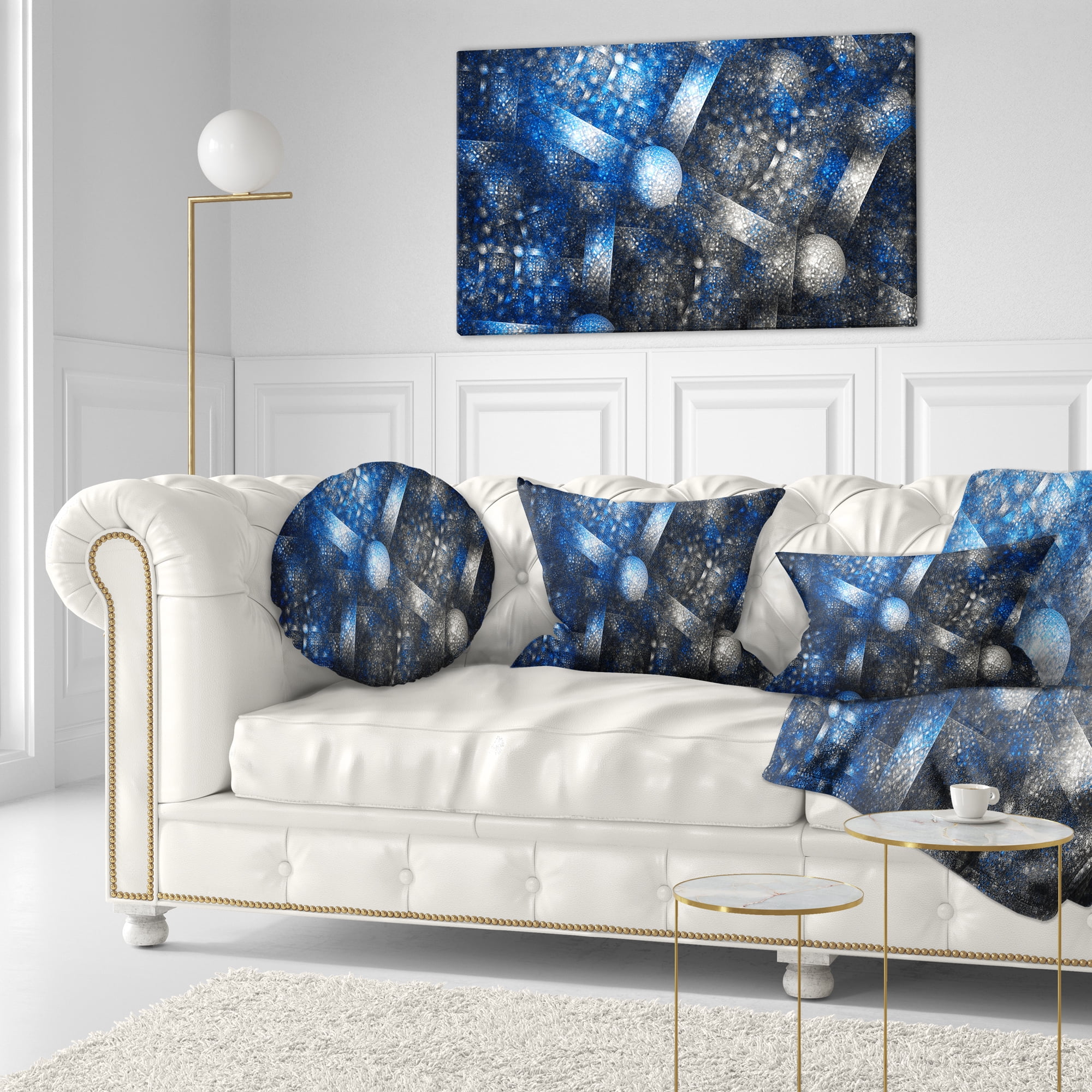 Designart Crystal Cell Dark Blue Steel Texture - Abstract Throw Pillow - 12x20