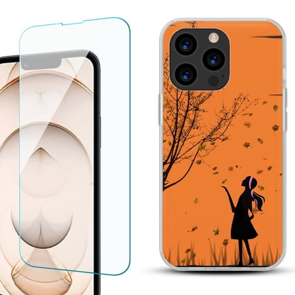 Slim-Fit Anti-Scratch Gel TPU Phone Case for iPhone 13 Pro, with Tempered Glass Screen Protector, by OneToughShield ® - Autumn Leaf