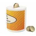 thumbnail image 3 of Live Laugh Love Piggy Bank, Comicbook Style Speech Bubble with a Words on Halftone Background, Ceramic Coin Bank Money Box for Cash Saving, 3.6" X 3.2", Orange Yellow Black, by Ambesonne, 3 of 4