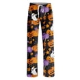 thumbnail image 4 of Haunted House & Witch Hat Halloween Pajama Pants for Women, Adjustable Drawstring Lounge Bottoms with Spooky Icon Print, Soft Polyester Sleep Trousers, 1 Pair Purple XXL, 4 of 5