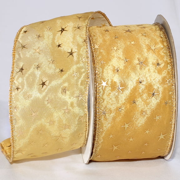 Gold Plump Stars Christmas Wired Craft Ribbon 2.5" x 27 Yards