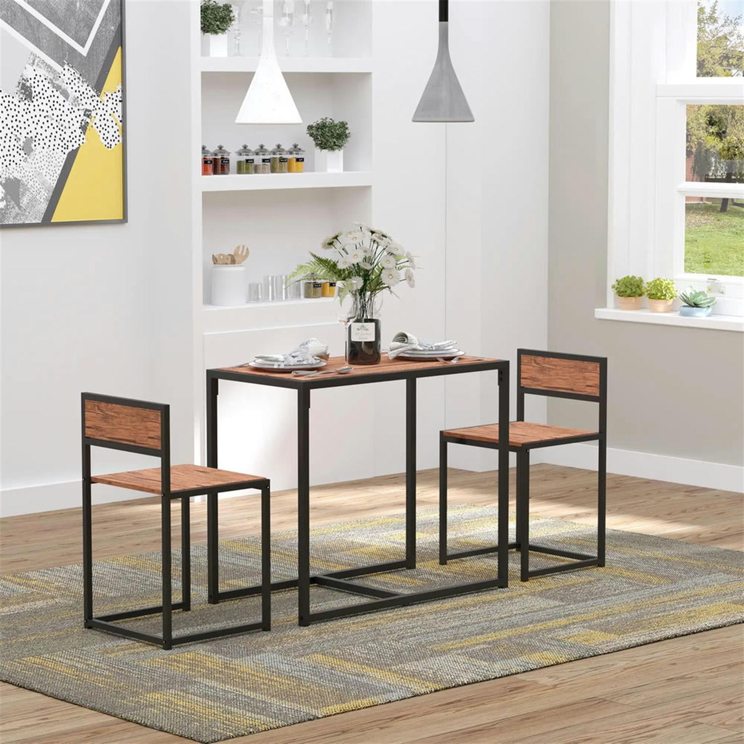 Demi Bonn 3 Piece Dining Table Set for Small Spaces,dustrial Kitchen Table and Chairs for 2 Dining Room Set with Chairs Home Furniture Rectangular, Brown