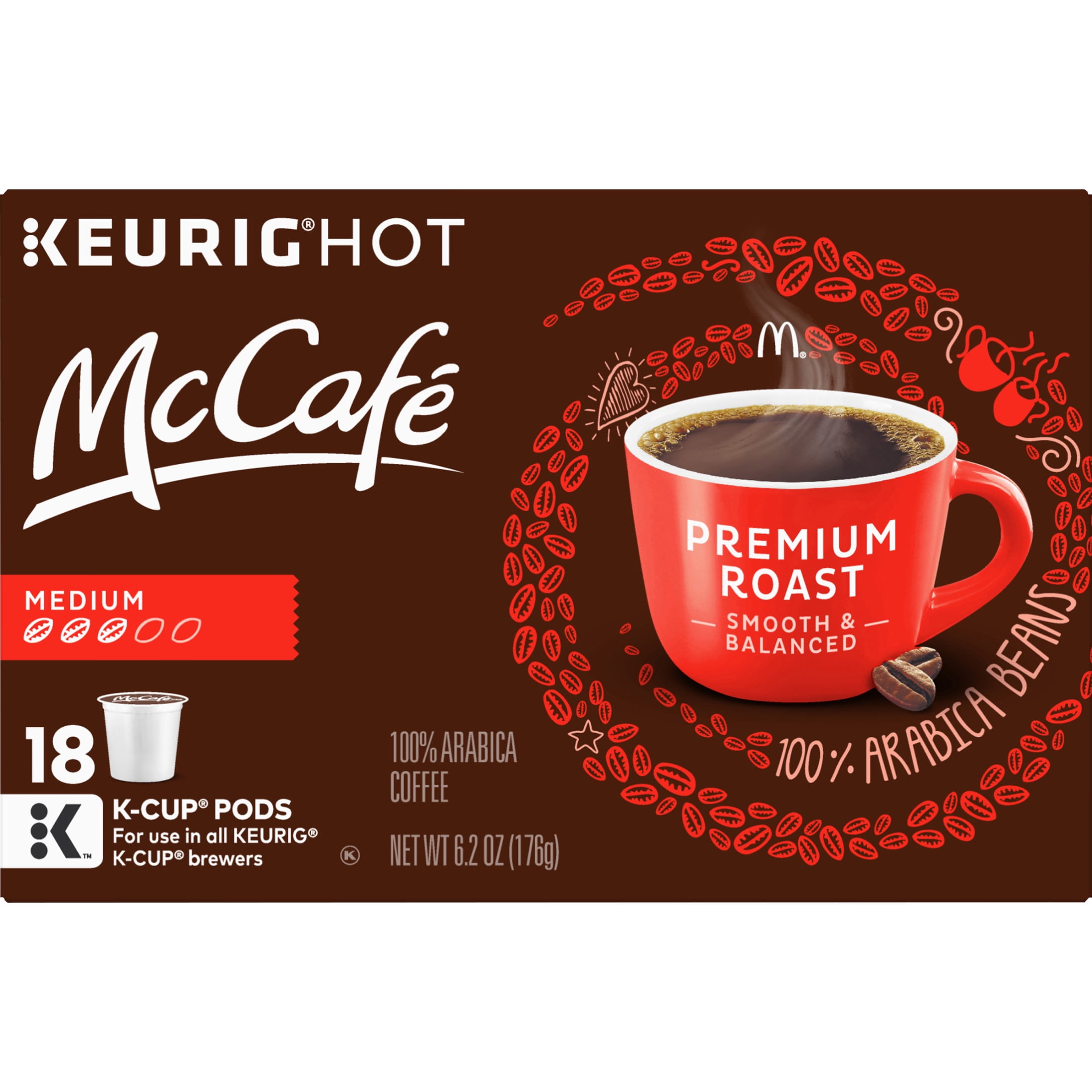McCafe Premium Roast Medium Coffee K-Cup Pods, Caffeinated, 18 ct - 6.2 oz Box