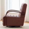 thumbnail image 2 of Hassch 360° Swivel Armchair with Solid Wood Armrest and Metal Base, PU Upholstered Channel Tufted Lounge Chair for Living Room, Bedroom & Office (Brown), 2 of 10