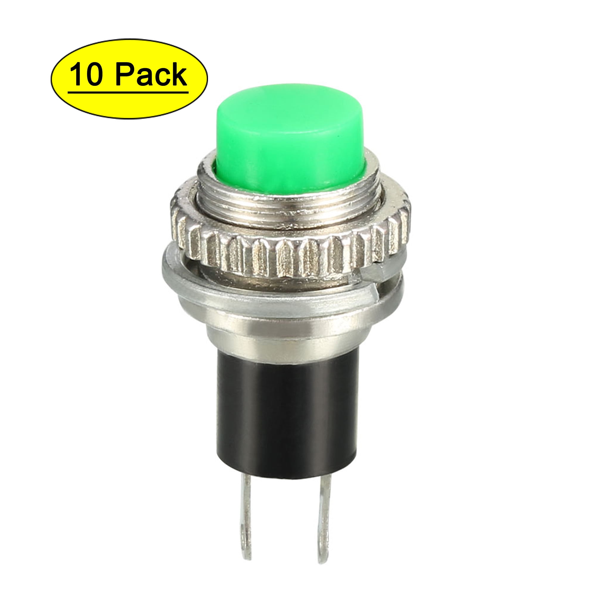 Uxcell 10mm Mounting Hole Green Momentary Push Button Switch SPST NO 10 Pack
