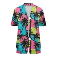 thumbnail image 4 of Plus Size Two Piece of Outfits for Womens Summer Loose Daily Casual Non Positioning Printed Casual Cardigan Shorts Short Sleeved Top Pants Pocket Setet, 4 of 5
