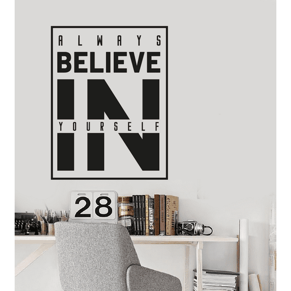 Always Believe In Yourself - Workout Motivation Quote Home Gym Wall Decor Fitness Inspiration Vinyl Wall Art Sticker Decal Home Gym Workout Area Exercise Wall Décoration Design Size (40x24 inch)