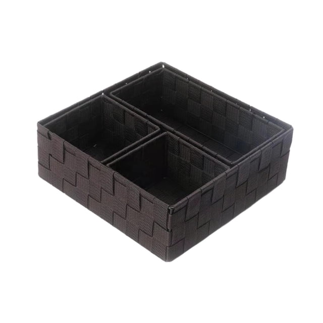 4 cestas de almacenamiento tejidas, divisor de cajón, organizador multiusos para baño, contenedores de almacenamiento para cocina, despensa, oficina, Marrón oscuro