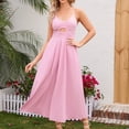 thumbnail image 4 of Robes d'Été à Bretelles Spaghetti pour Femmes Décontractées Sans Manches à Col en V avec Découpes, Fente Haute, Robe Maxi de Plage avec Poches, 4 of 7