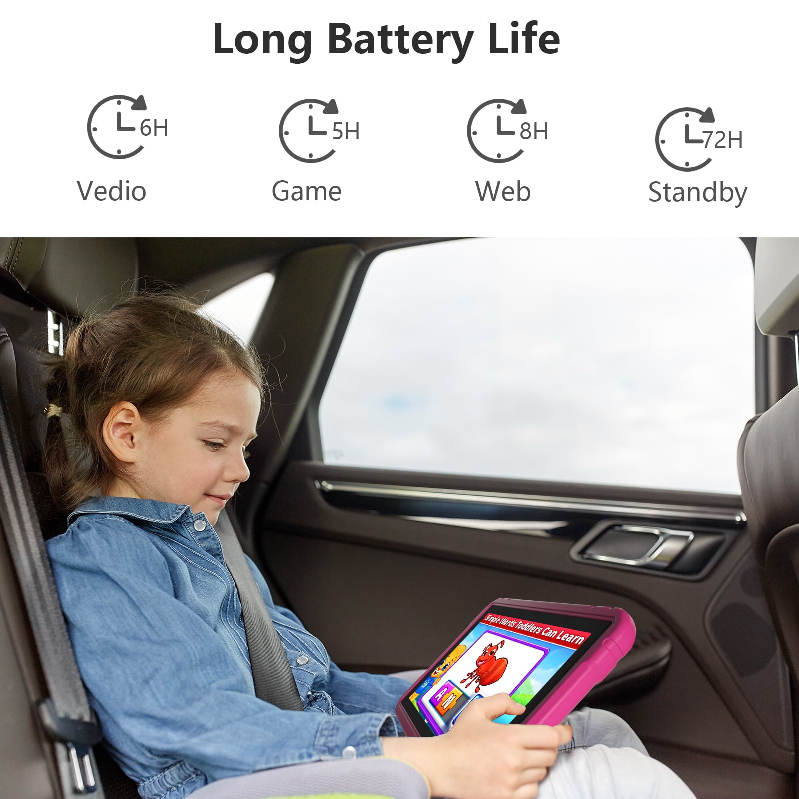 NOBKLEN Kids Tablet,10 inch 64GB Android Tablet,10.1 IPS HD Screen, WiFi Bluetooth Cameras, Kids Content Parental Control Toddler Children Tablet, 2 Year Warranty Pink
