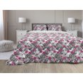 thumbnail image 1 of Tropical Comforter & Sham Bedding Set, Pink White Hibiscus Flowers on Monochromatic Background of Leaves, 3 pcs Duvet Set Microfiber Filling Quilt, 5 Sizes, Charcoal Grey Magenta, by Ambesonne, 1 of 4